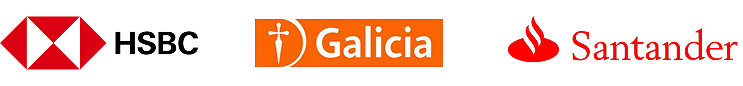 Logos de bancos aliados: HSBC, Galicia y Santander